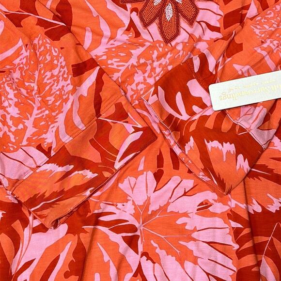 Soft Surroundings Del Rio Embellished Tunic Top Orange Pink Floral Size 2X - Picture 12 of 15